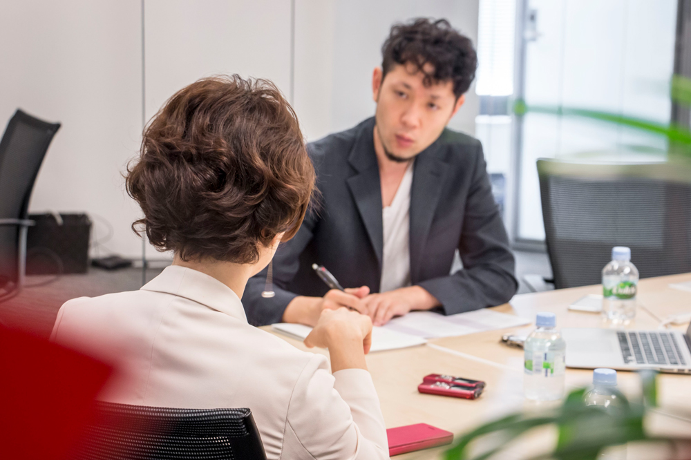 computer user in conference room