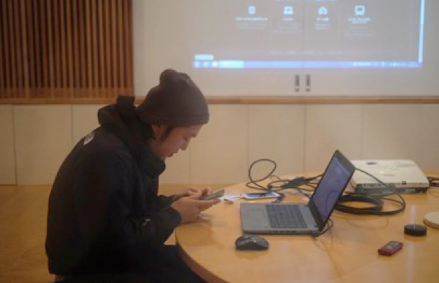 computer user in conference room