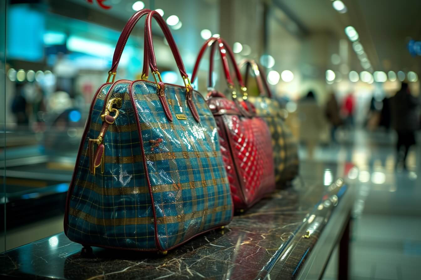 Midjourney generated image of luxury bags at a department store in Tokyo, Japan.